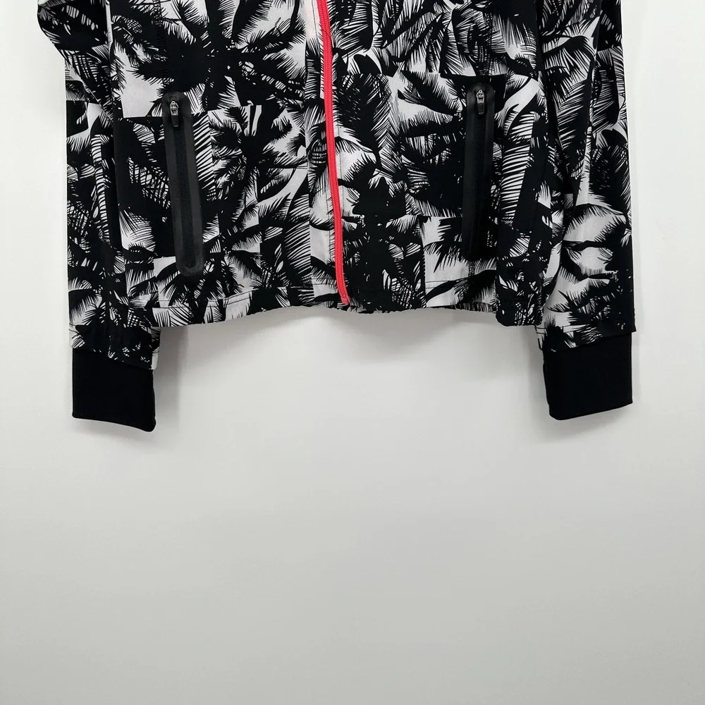 Fabletics Jacket Womens Large Black White Palm Print Full Zip Athletic Pockets‎